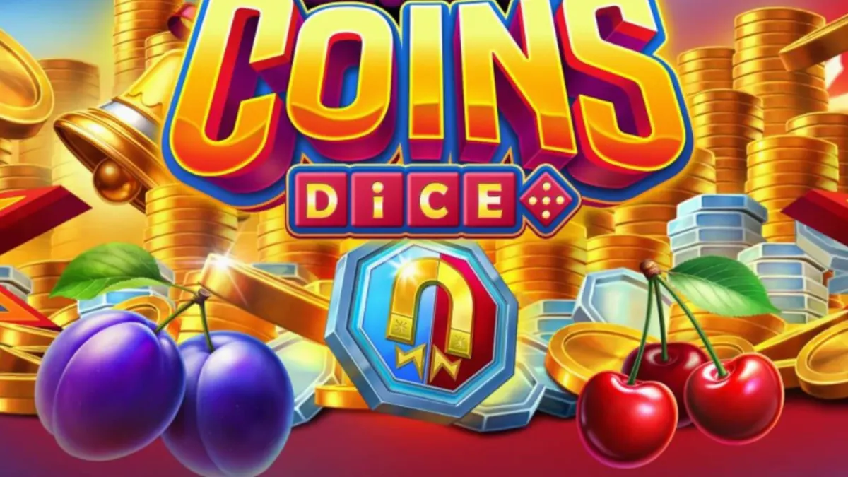 Interface do slot Magnetic Coins Dice com design metálico e símbolos de moedas