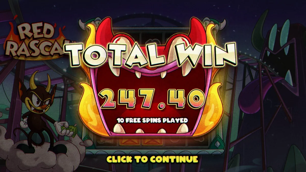 O design visual do slot Red Rascal com tema de circo sombrio e estética de animação clássica.