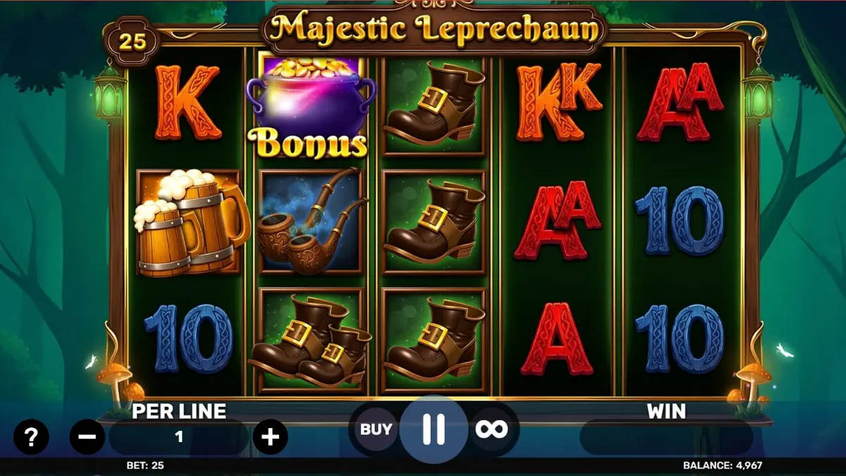 Interface do slot Majestic Leprechaun com tema irlandês